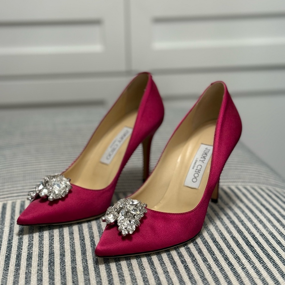 Jimmy Choo Pink Heels with Crystal Brooch